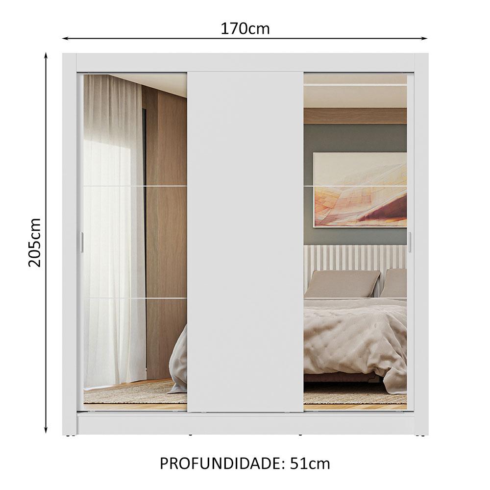 Guarda-Roupa Casal 3 Portas de Correr com Espelhos Branco Nobre Madesa