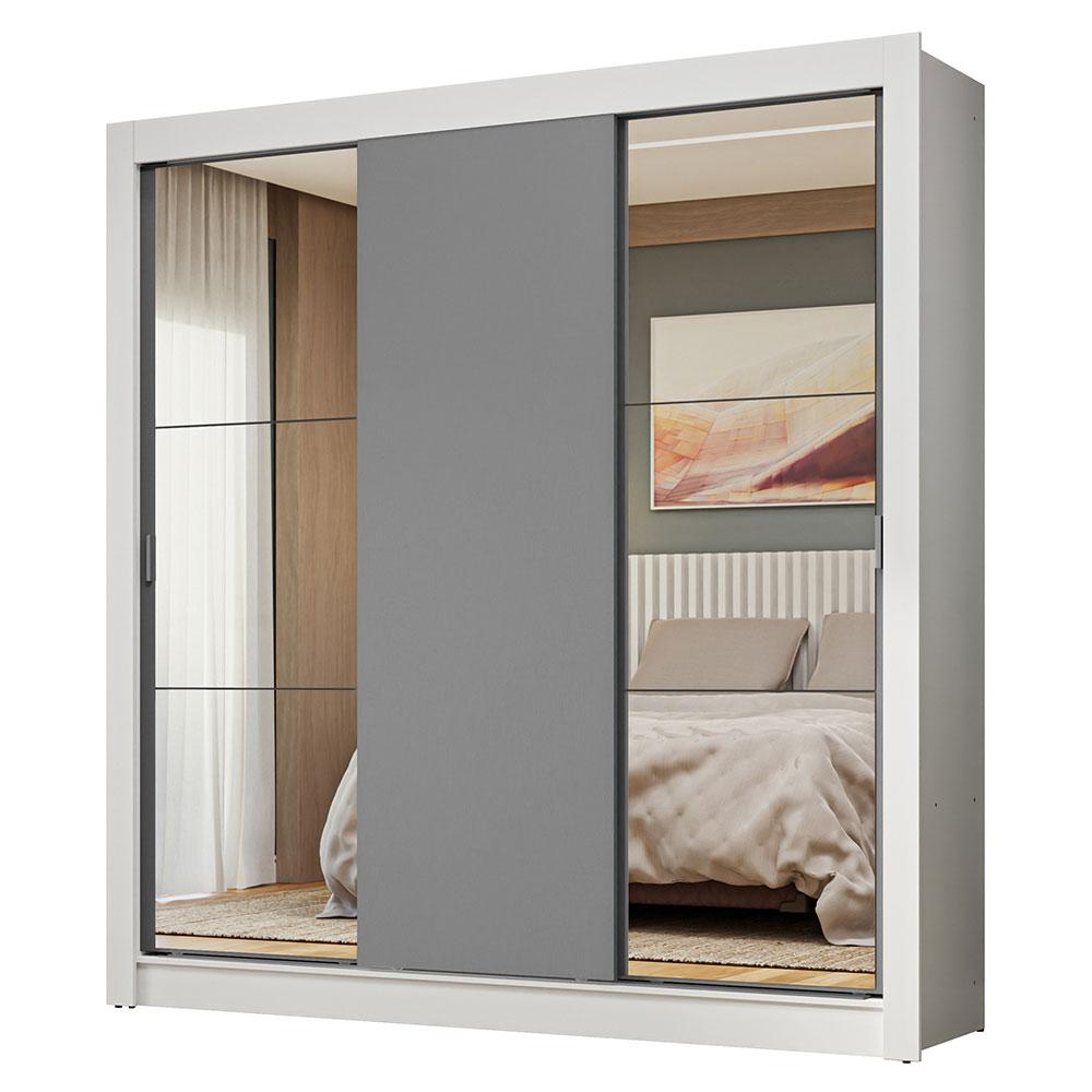 Guarda-Roupa Casal 3 Portas de Correr com Espelhos Branco/Cinza Nobre Madesa