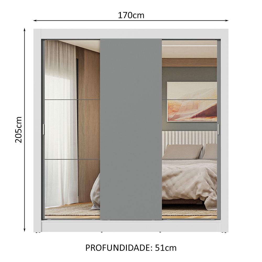 Guarda-Roupa Casal 3 Portas de Correr com Espelhos Branco/Cinza Nobre Madesa