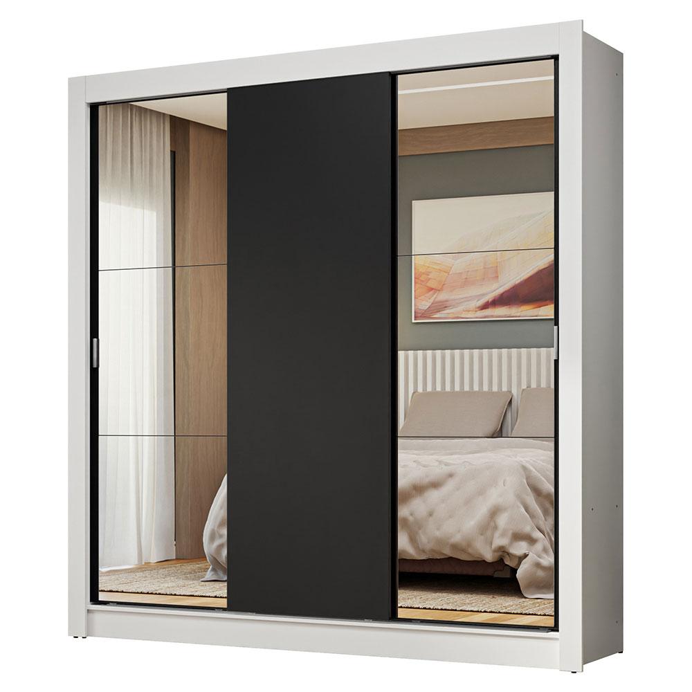 Guarda-Roupa Casal 3 Portas de Correr com Espelhos Branco/Preto Nobre Madesa