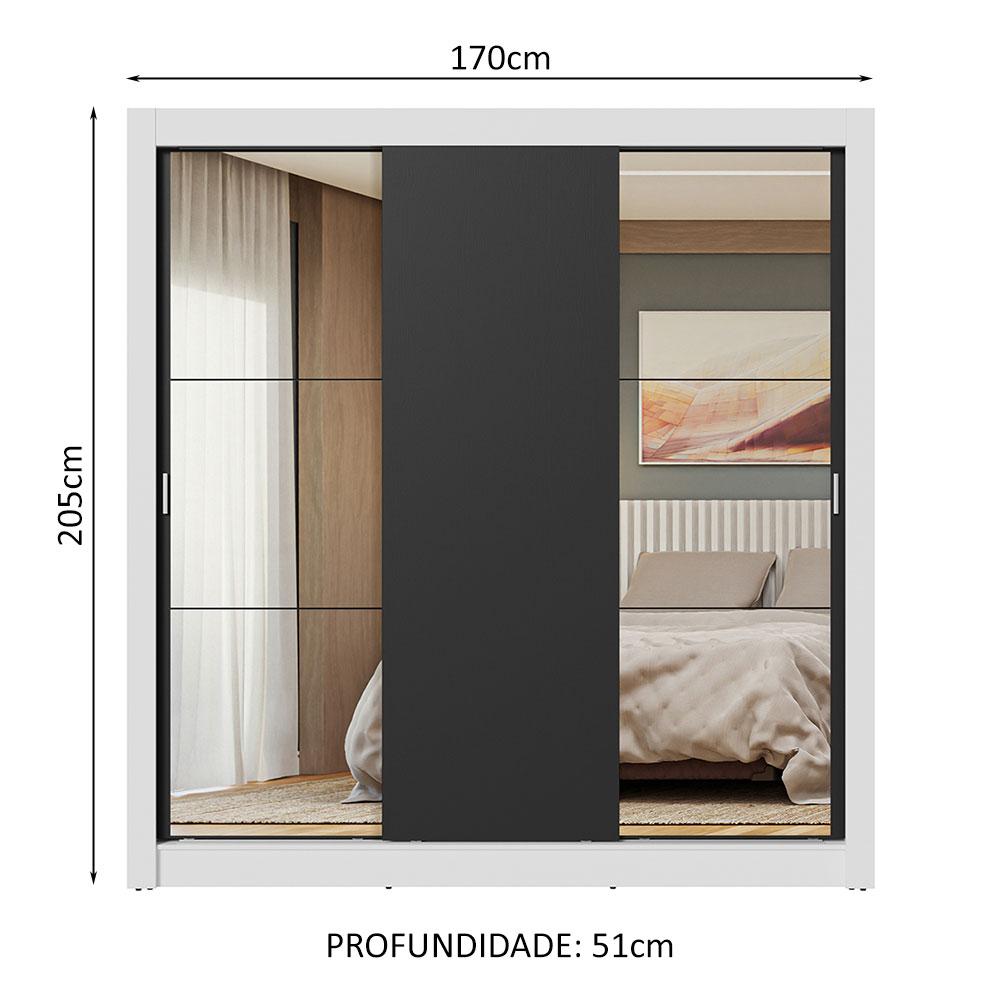 Guarda-Roupa Casal 3 Portas de Correr com Espelhos Branco/Preto Nobre Madesa