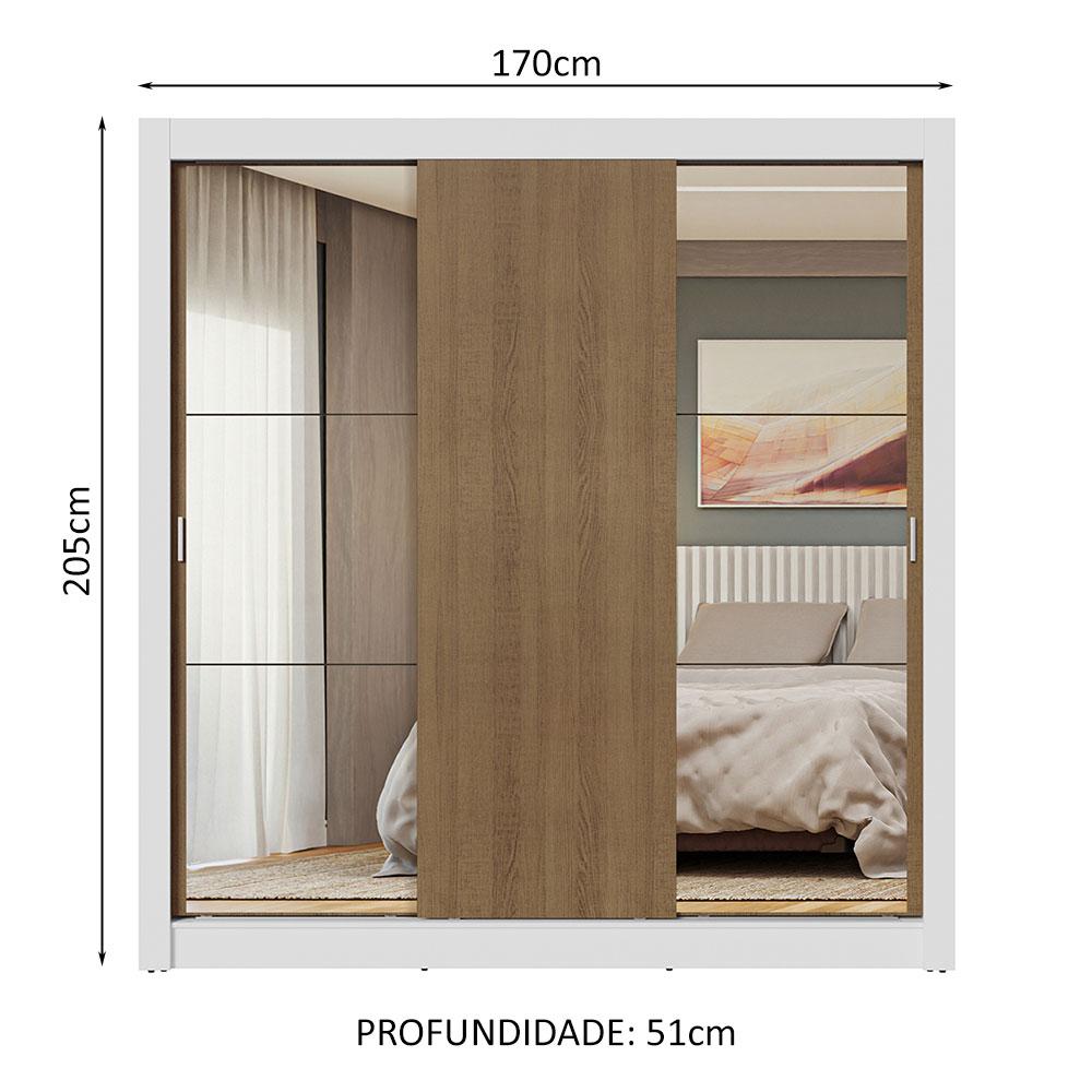 Guarda-Roupa Casal 3 Portas de Correr com Espelhos Branco/Rustic Nobre Madesa
