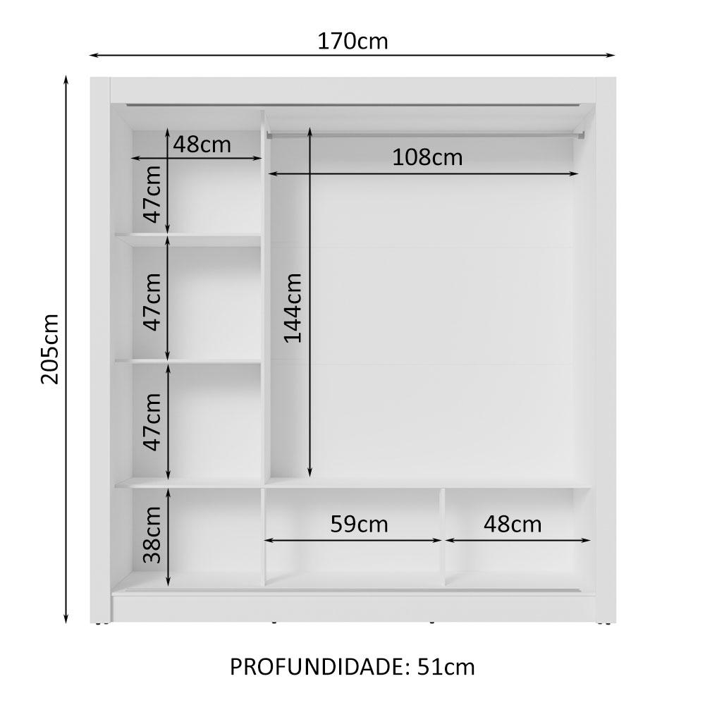 Guarda-Roupa Casal 3 Portas de Correr com Espelhos Branco/Rustic Nobre Madesa