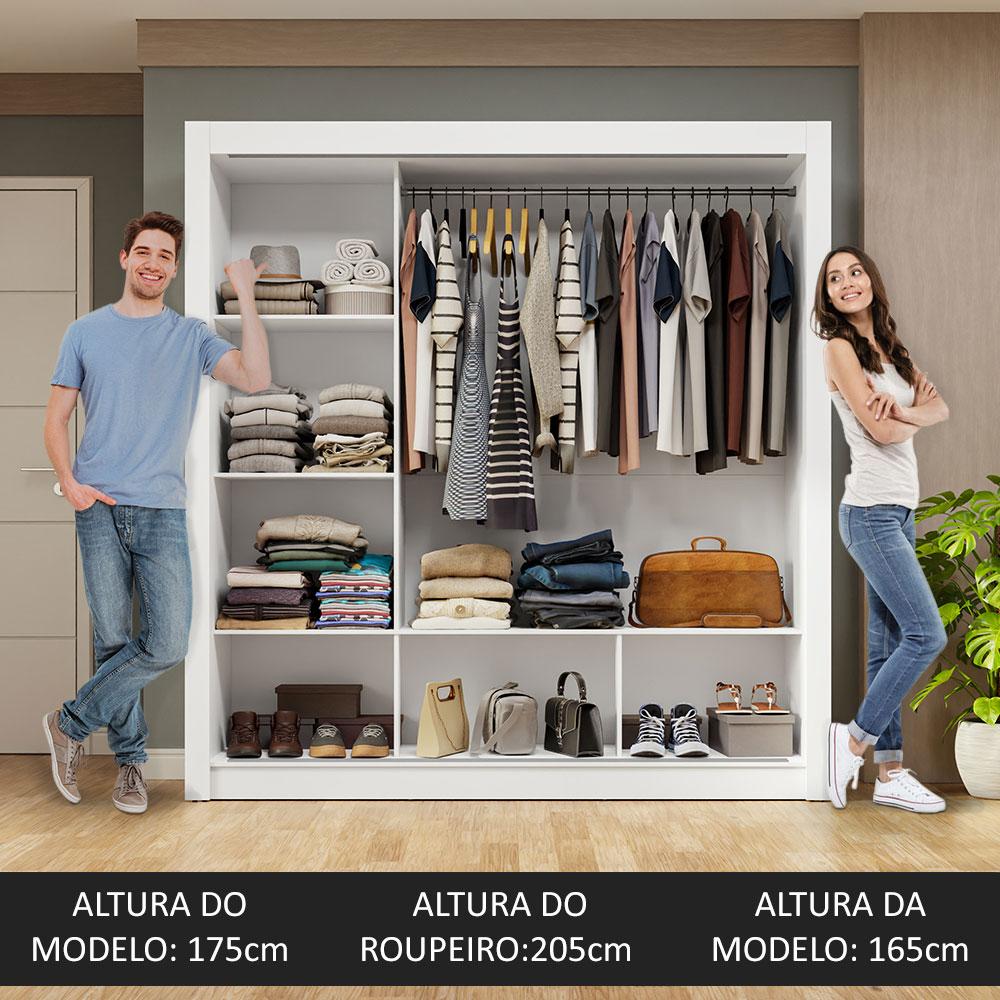 Guarda-Roupa Casal 3 Portas de Correr com Espelhos Branco/Rustic Nobre Madesa