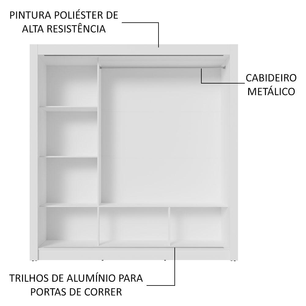 Guarda-Roupa Casal 3 Portas de Correr com Espelhos Branco/Rustic Nobre Madesa