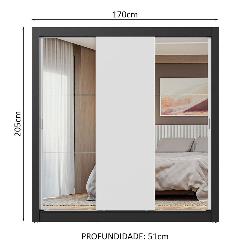Guarda-Roupa Casal 3 Portas de Correr com Espelhos Preto/Branco Nobre Madesa