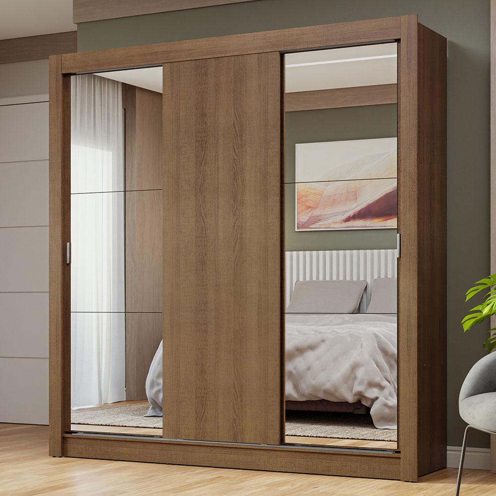 Guarda-Roupa Casal 3 Portas de Correr com Espelhos Rustic Nobre Madesa