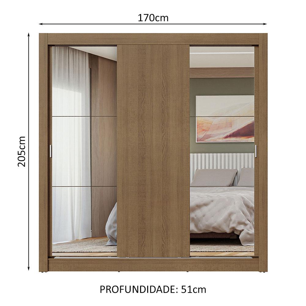 Guarda-Roupa Casal 3 Portas de Correr com Espelhos Rustic Nobre Madesa