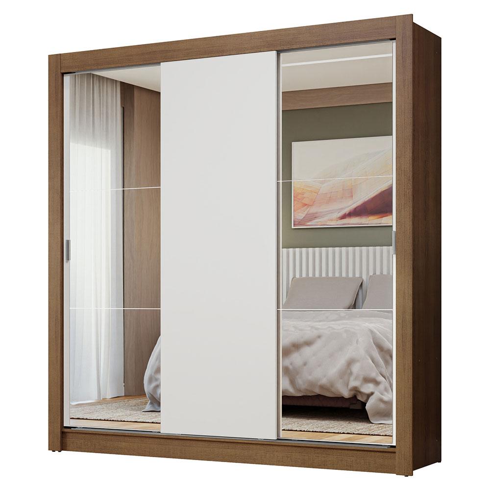Guarda-Roupa Casal 3 Portas de Correr com Espelhos Rustic/Branco Nobre Madesa