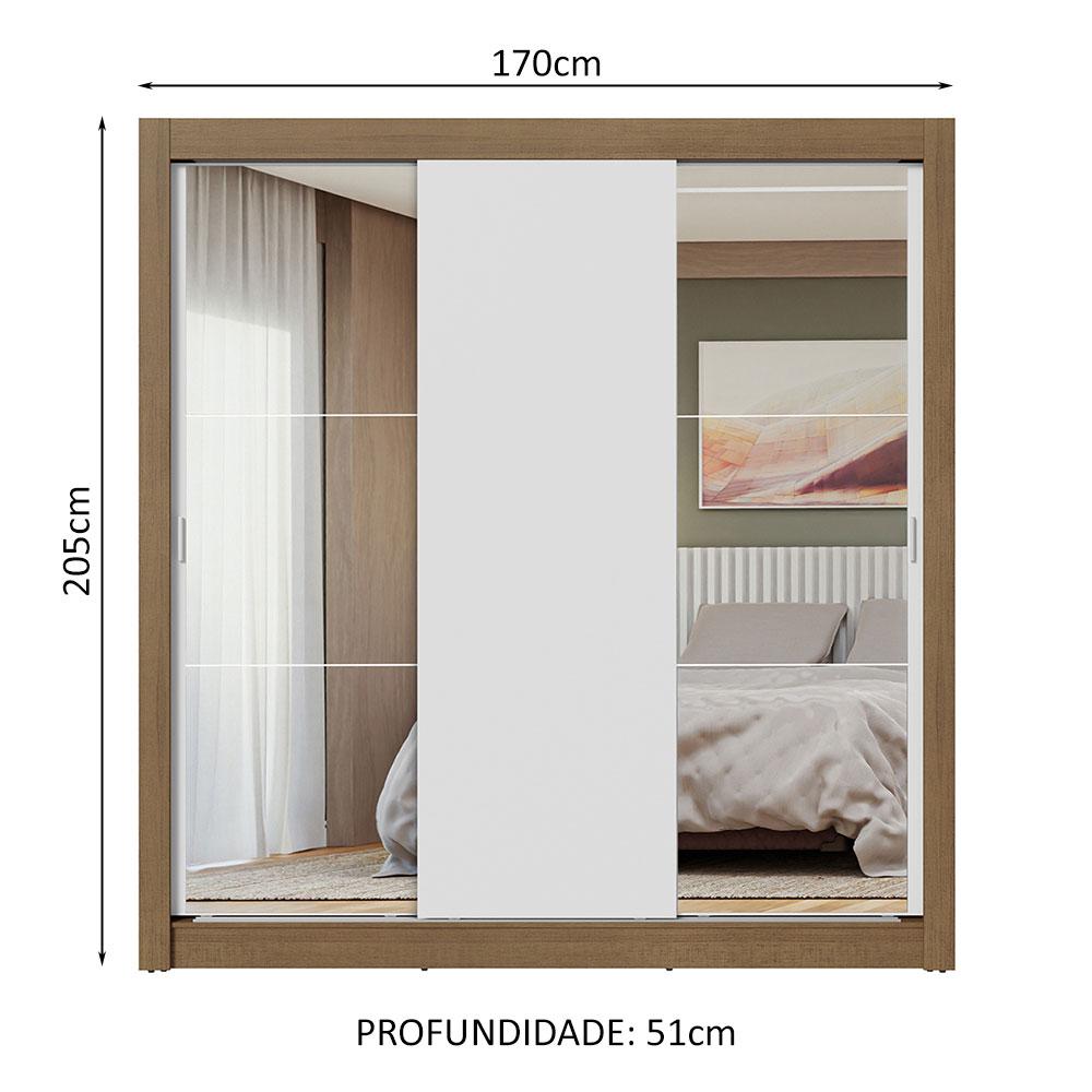 Guarda-Roupa Casal 3 Portas de Correr com Espelhos Rustic/Branco Nobre Madesa