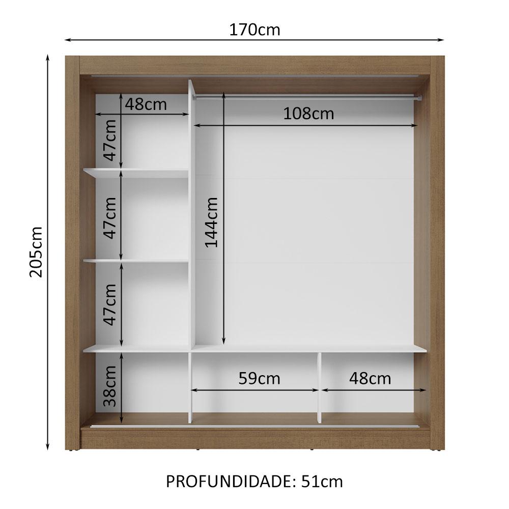 Guarda-Roupa Casal 3 Portas de Correr com Espelhos Rustic/Branco Nobre Madesa
