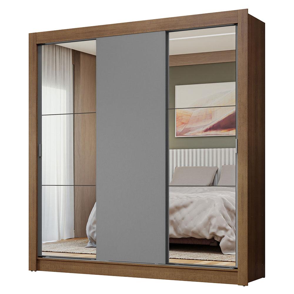 Guarda-Roupa Casal 3 Portas de Correr com Espelhos Rustic/Cinza Nobre Madesa