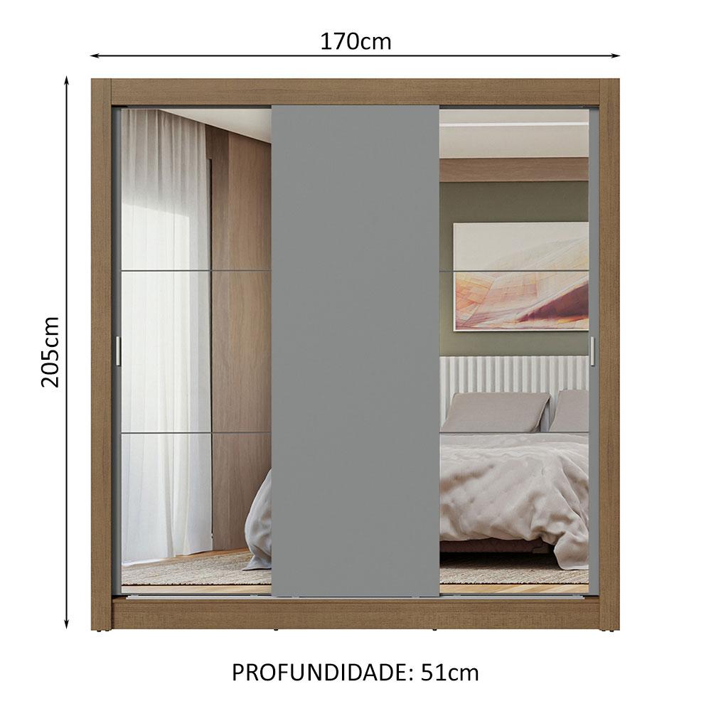Guarda-Roupa Casal 3 Portas de Correr com Espelhos Rustic/Cinza Nobre Madesa