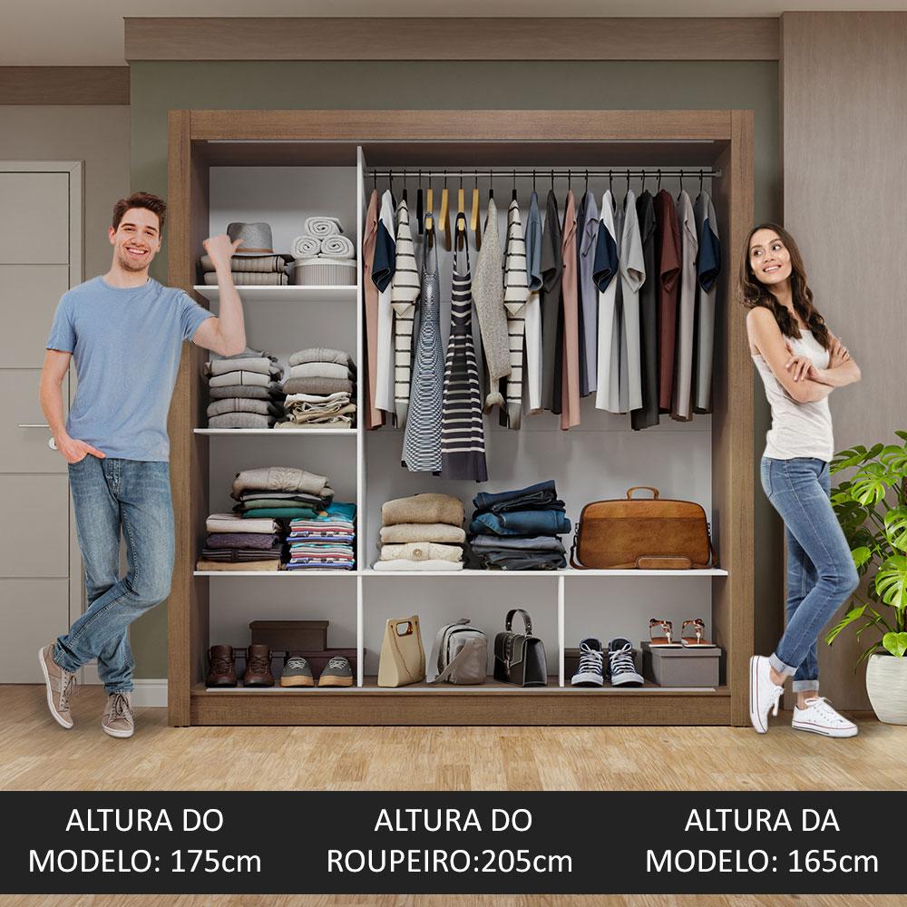 Guarda-Roupa Casal 3 Portas de Correr com Espelhos Rustic/Cinza Nobre Madesa