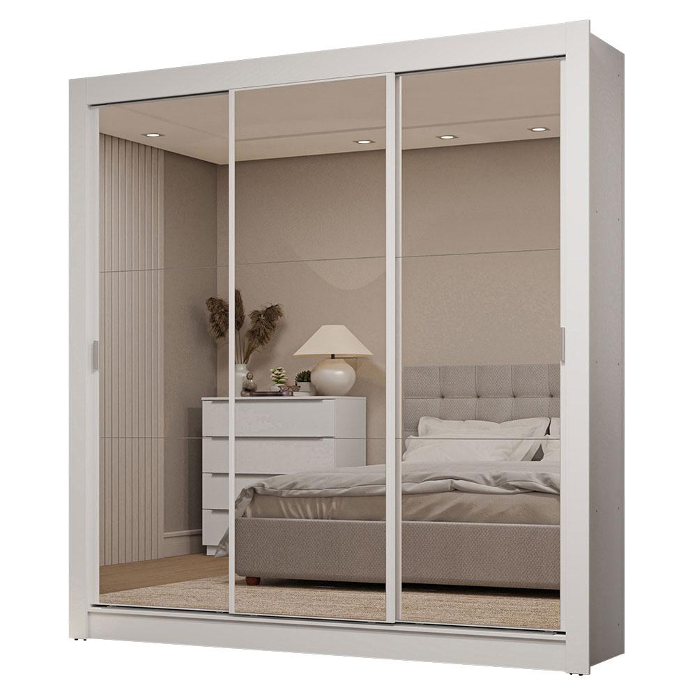 Guarda-Roupa Casal 3 Portas de Correr de Espelho 2 Gavetas Branco Sublime Madesa
