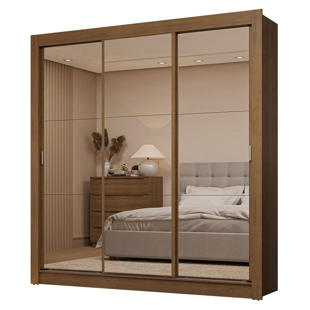Guarda-Roupa Casal 3 Portas de Correr de Espelho 2 Gavetas Rustic Sublime Madesa