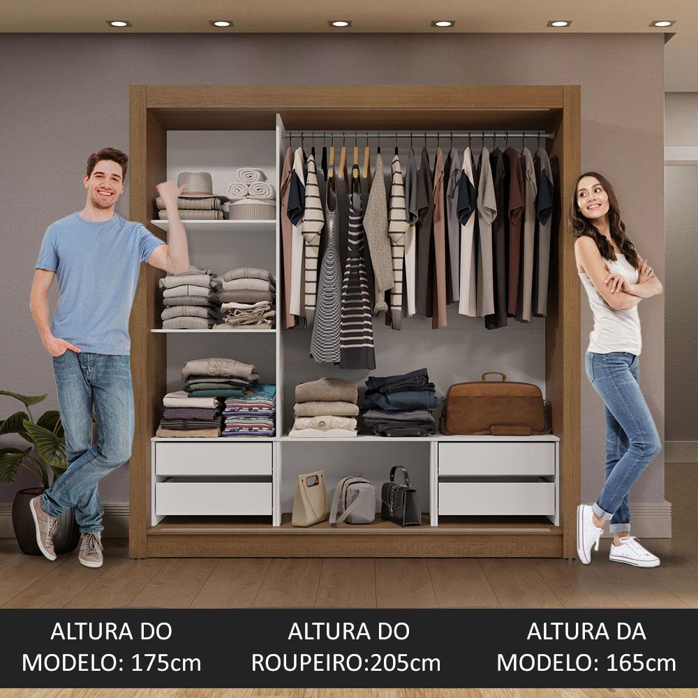 Guarda-Roupa Casal 3 Portas de Correr de Espelho 4 Gavetas Rustic Sublime Plus Madesa