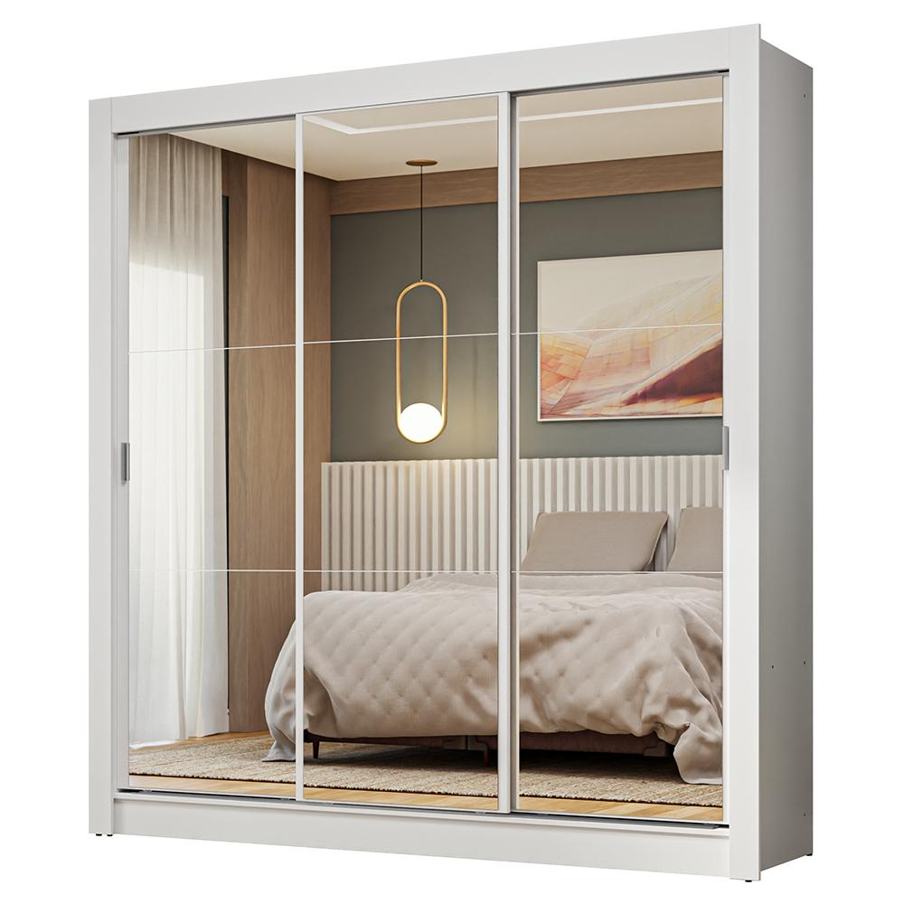 Guarda-Roupa Casal 3 Portas de Correr de Espelho Branco Nobre Madesa