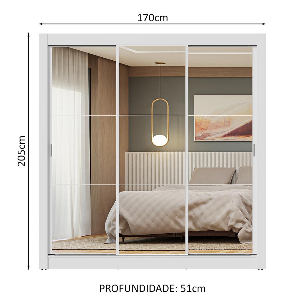 Guarda-Roupa Casal 3 Portas de Correr de Espelho Branco Nobre Madesa