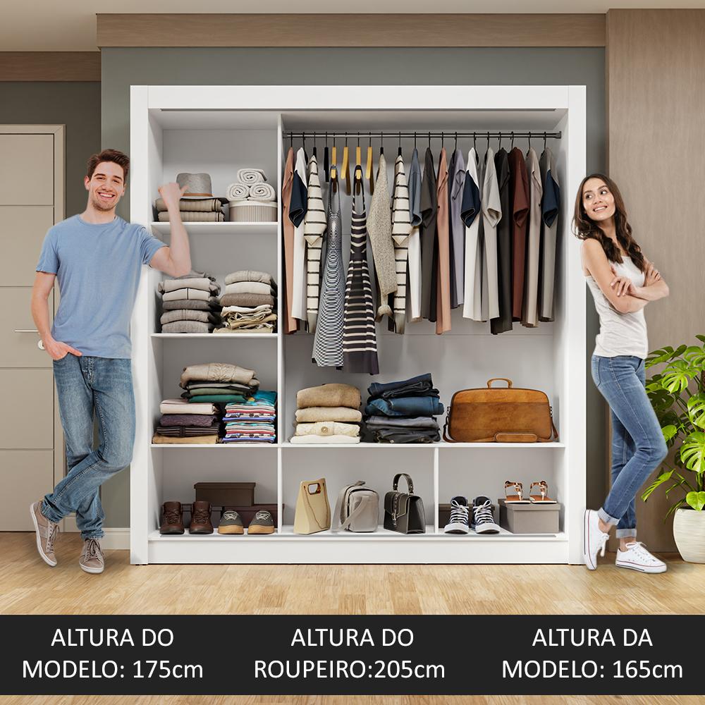 Guarda-Roupa Casal 3 Portas de Correr de Espelho Branco Nobre Madesa