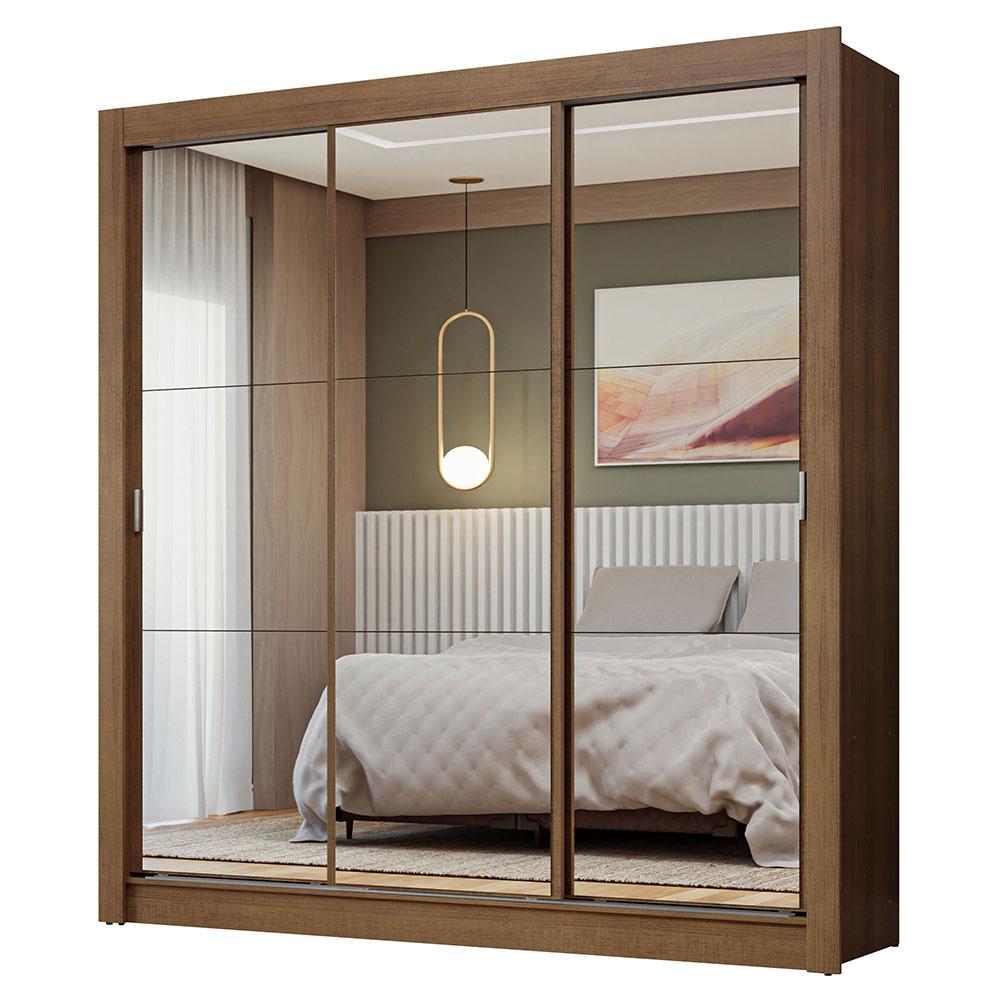 Guarda-Roupa Casal 3 Portas de Correr de Espelho Rustic Nobre Madesa