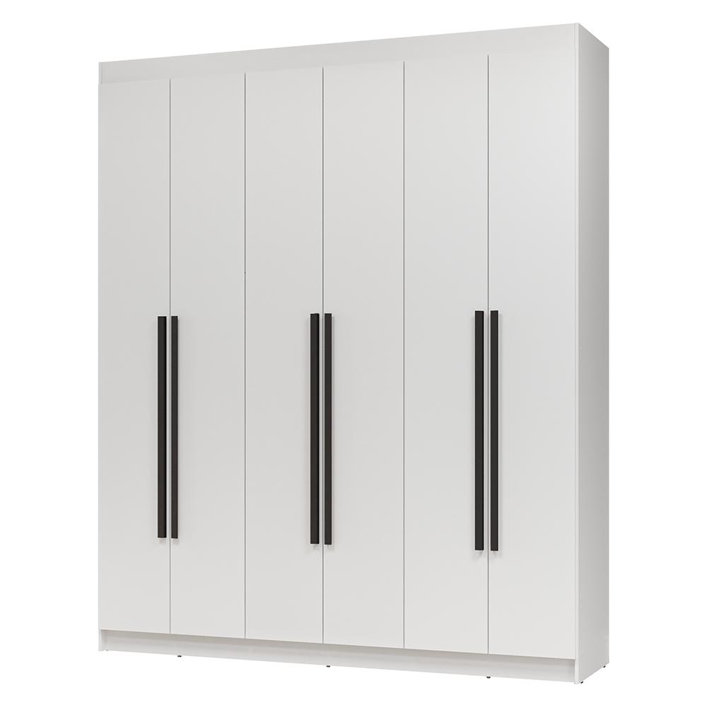 Guarda-Roupa Casal 6 Portas Batentes Branco/Branco/Preto Netuno Madesa