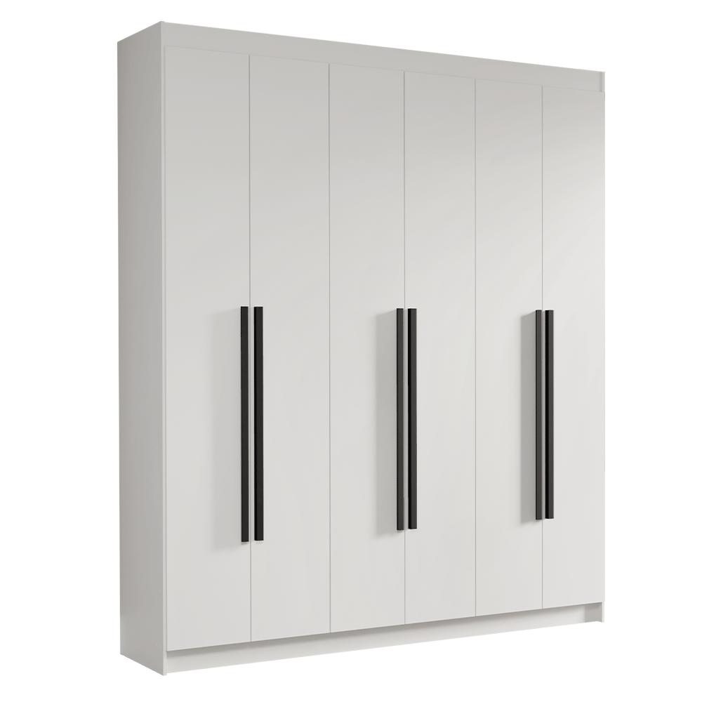 Guarda-Roupa Casal 6 Portas Batentes Branco/Branco/Preto Saturno Madesa