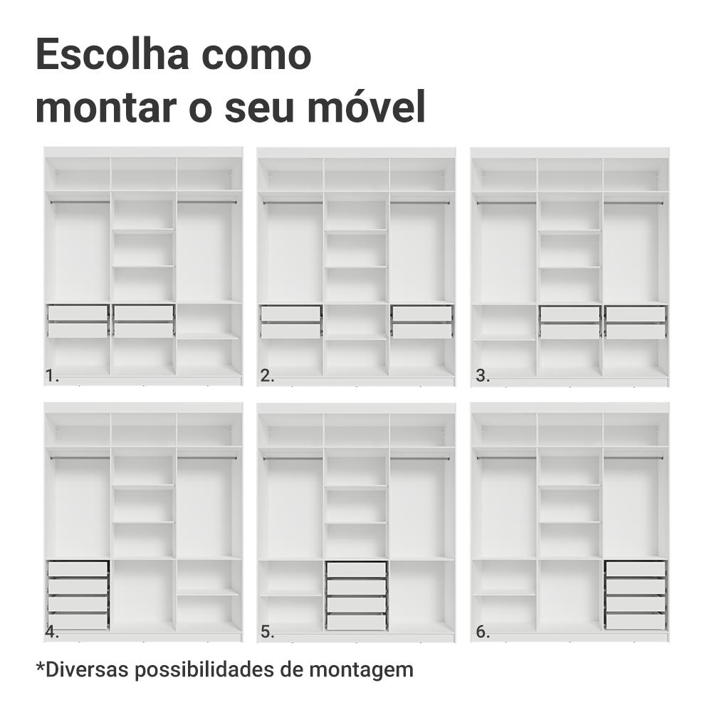Guarda-Roupa Casal 6 Portas Batentes Branco/Branco/Preto Saturno Madesa
