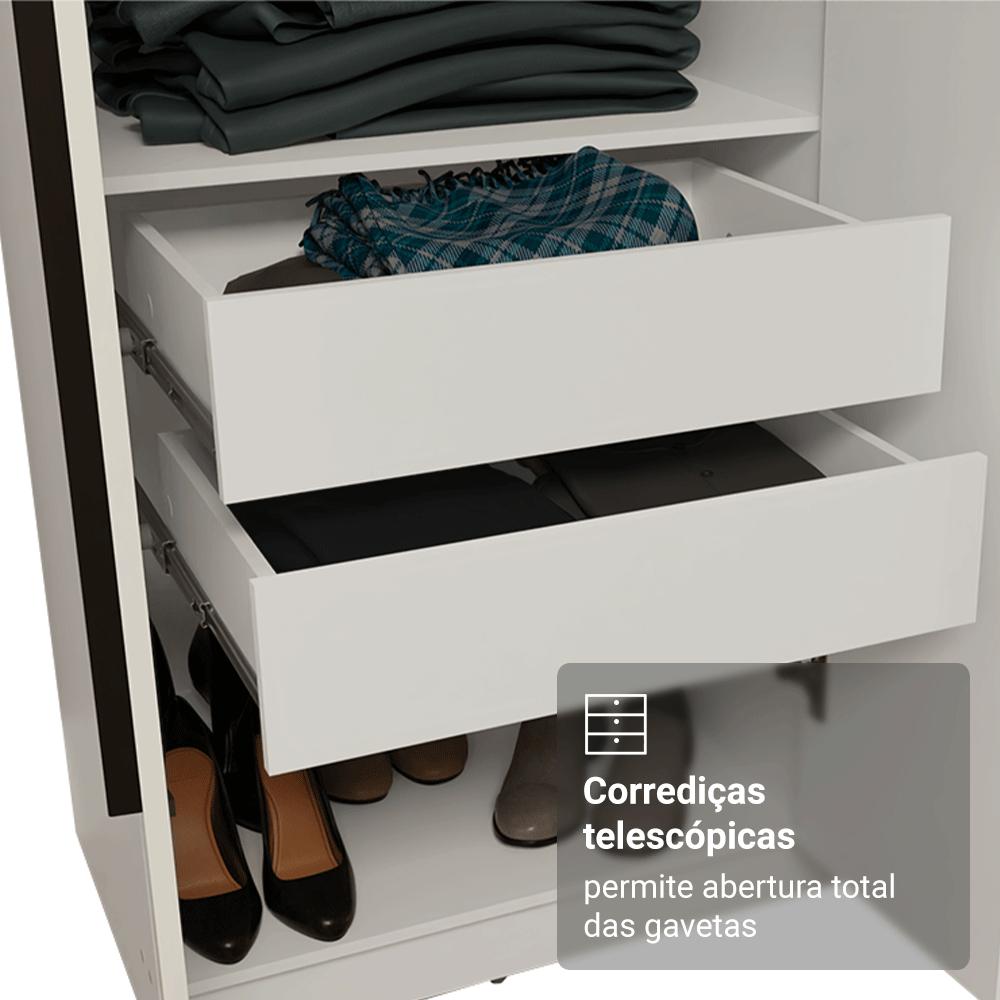 Guarda-Roupa Casal 6 Portas Batentes Branco/Branco/Preto Saturno Madesa
