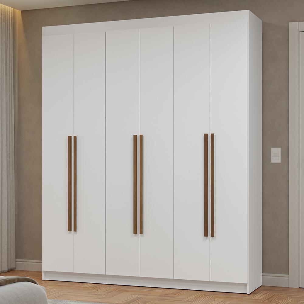 Guarda-Roupa Casal 6 Portas Batentes Branco/Branco/Rustic Netuno Madesa