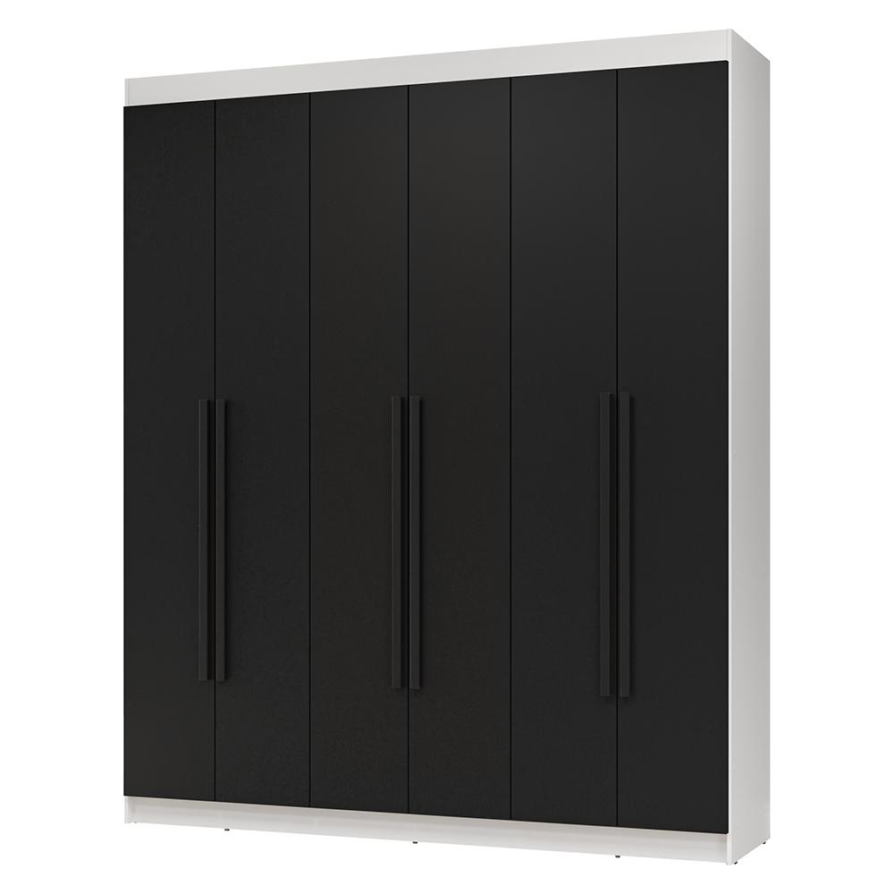 Guarda-Roupa Casal 6 Portas Batentes Branco/Preto/Preto Netuno Madesa