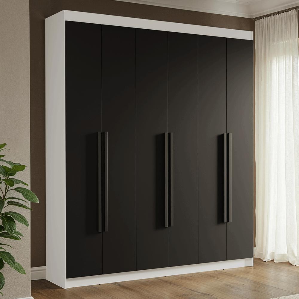 Guarda-Roupa Casal 6 Portas Batentes Branco/Preto/Preto Venus Madesa