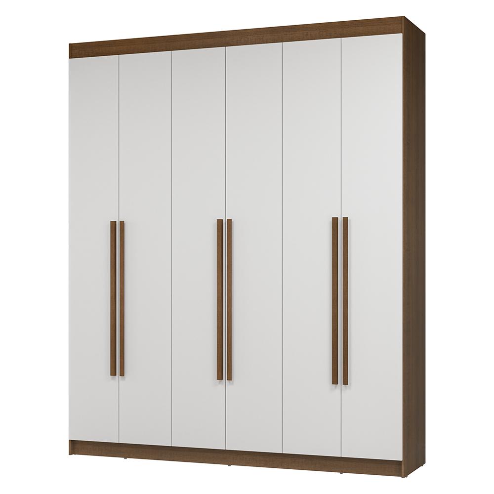 Guarda-Roupa Casal 6 Portas Batentes Rustic/Branco/Rustic Netuno Madesa