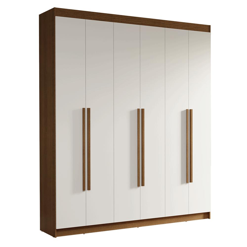 Guarda-Roupa Casal 6 Portas Batentes Rustic/Branco/Rustic Saturno Madesa