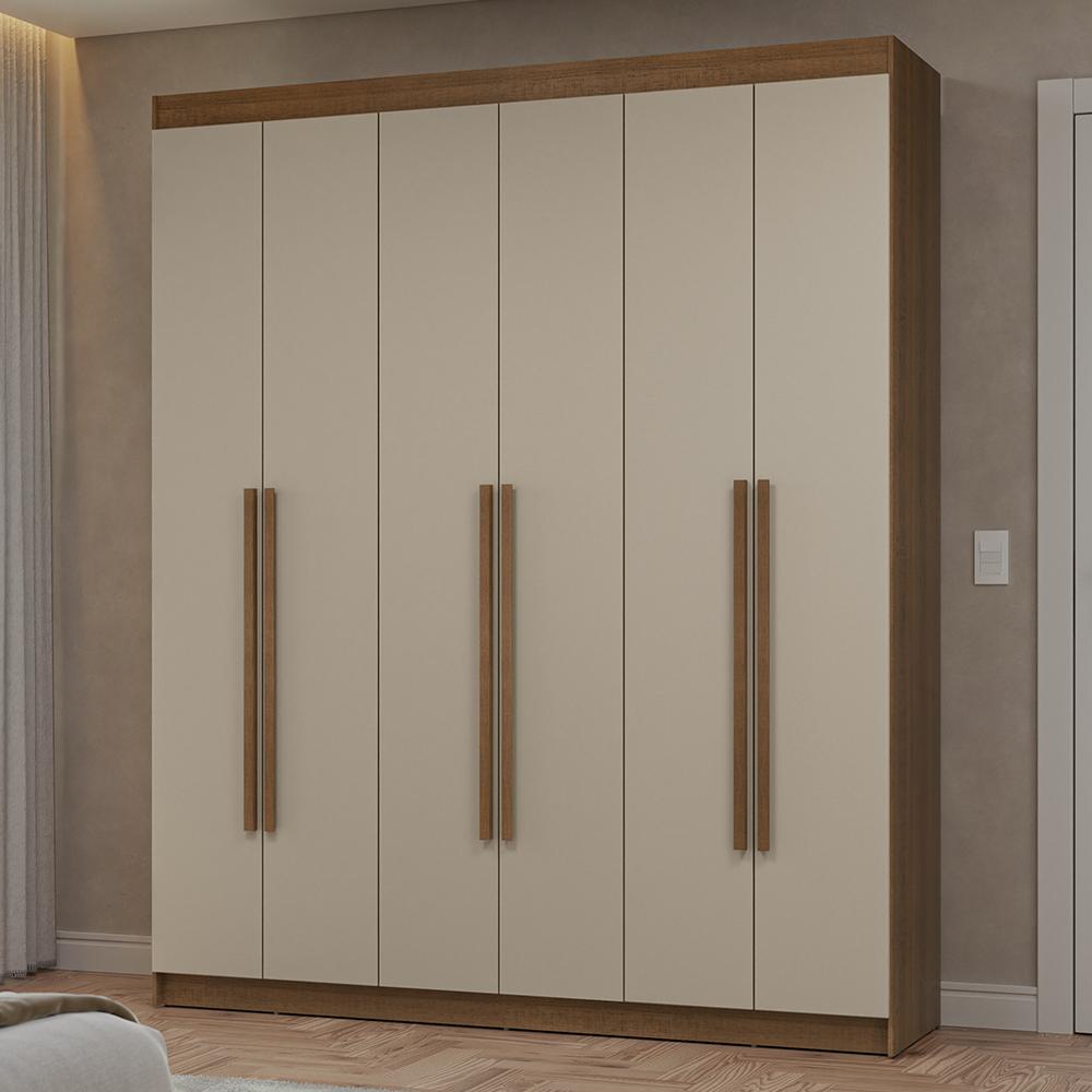 Guarda-Roupa Casal 6 Portas Batentes Rustic/Crema/Rustic Netuno Madesa