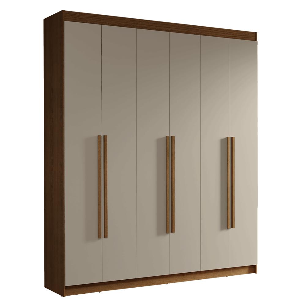 Guarda-Roupa Casal 6 Portas Batentes Rustic/Crema/Rustic Venus Madesa