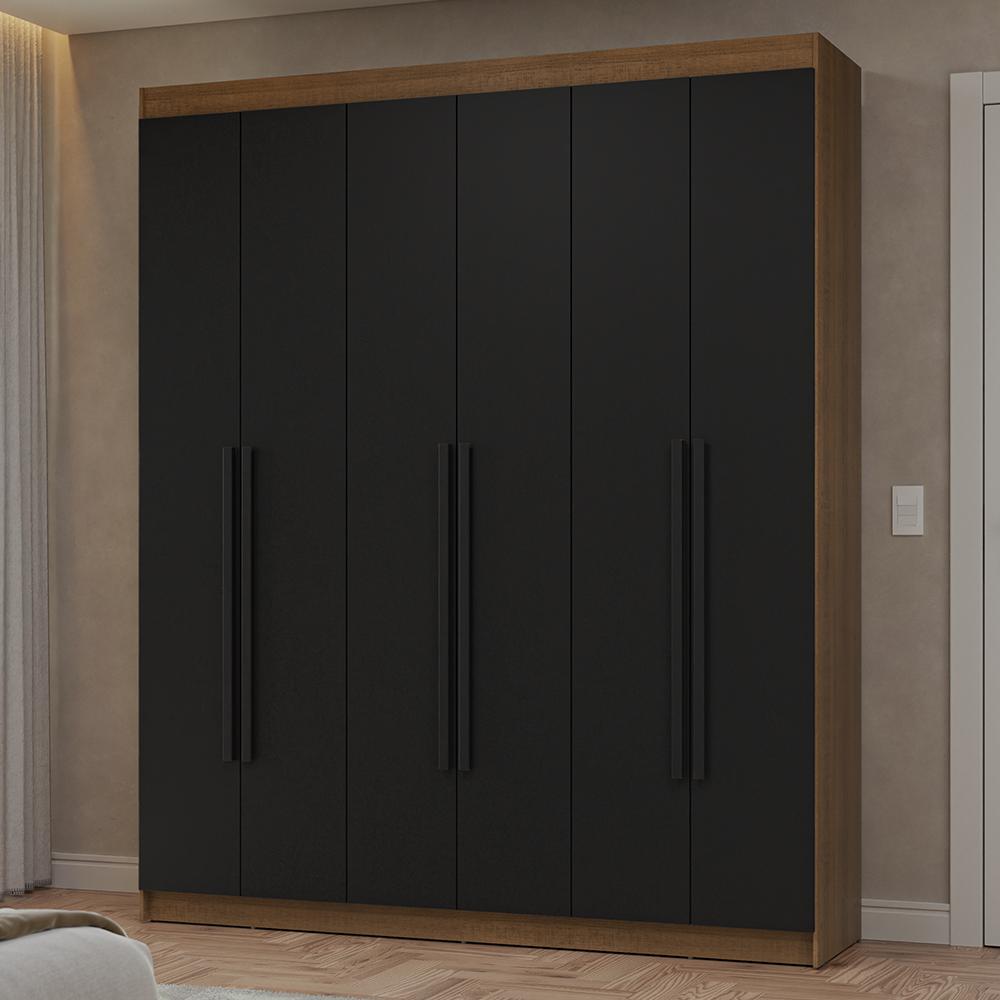 Guarda-Roupa Casal 6 Portas Batentes Rustic/Preto/Preto Netuno Madesa