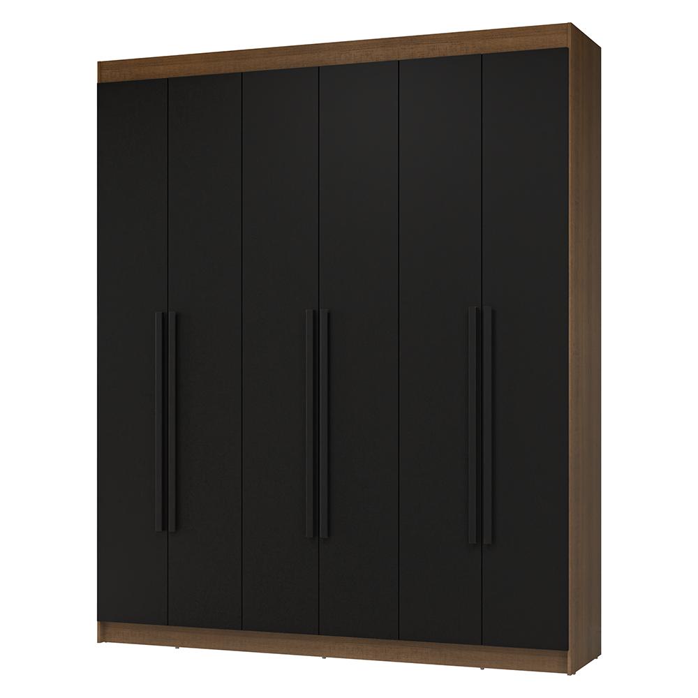 Guarda-Roupa Casal 6 Portas Batentes Rustic/Preto/Preto Netuno Madesa