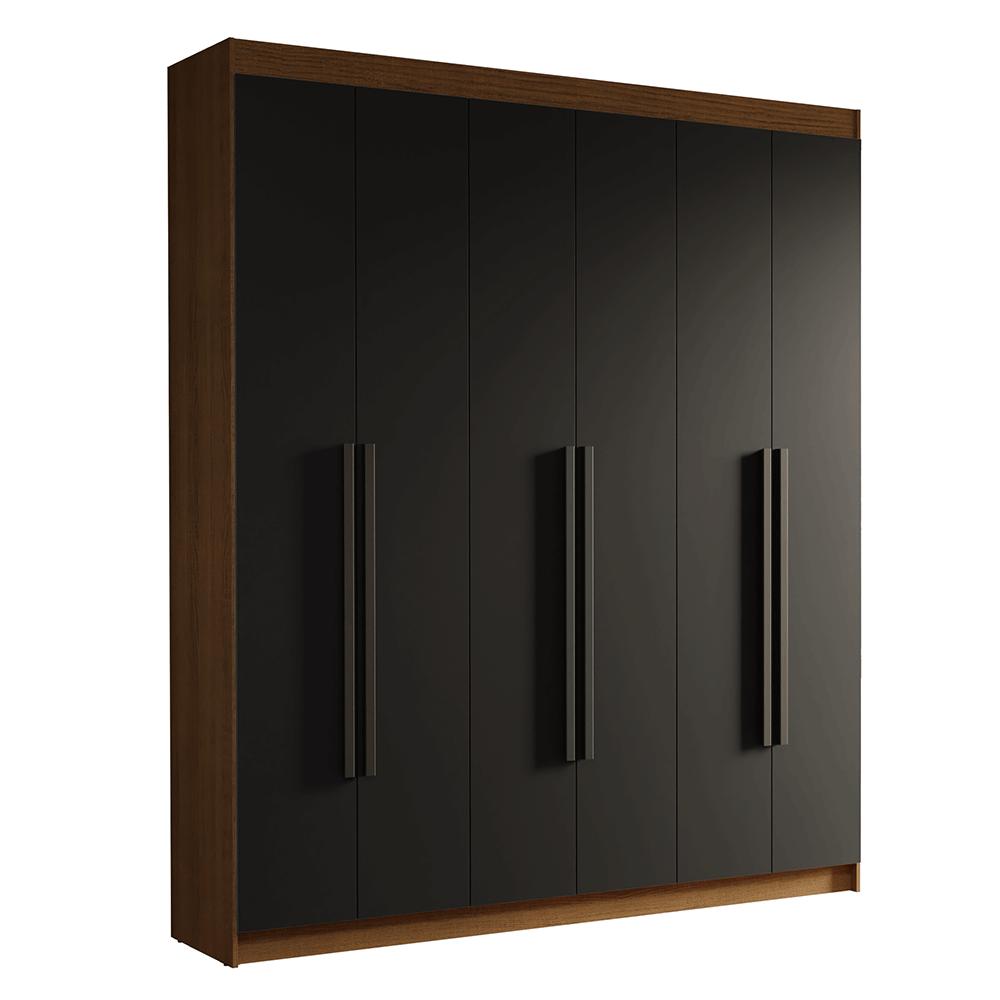Guarda-Roupa Casal 6 Portas Batentes Rustic/Preto/Preto Saturno Madesa