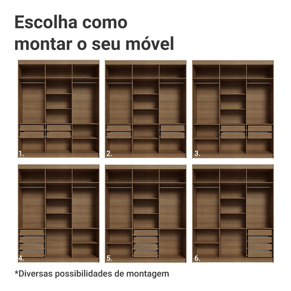 Guarda-Roupa Casal 6 Portas Batentes Rustic/Preto/Preto Saturno Madesa