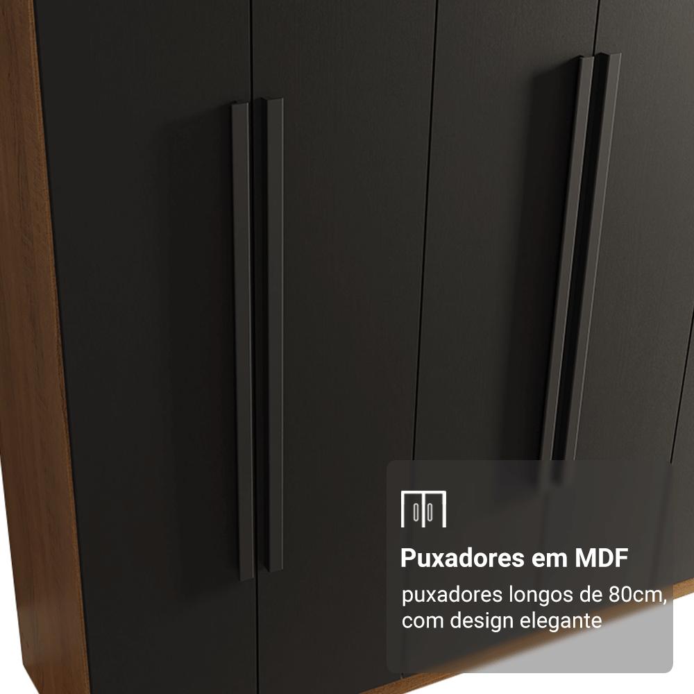 Guarda-Roupa Casal 6 Portas Batentes Rustic/Preto/Preto Saturno Madesa
