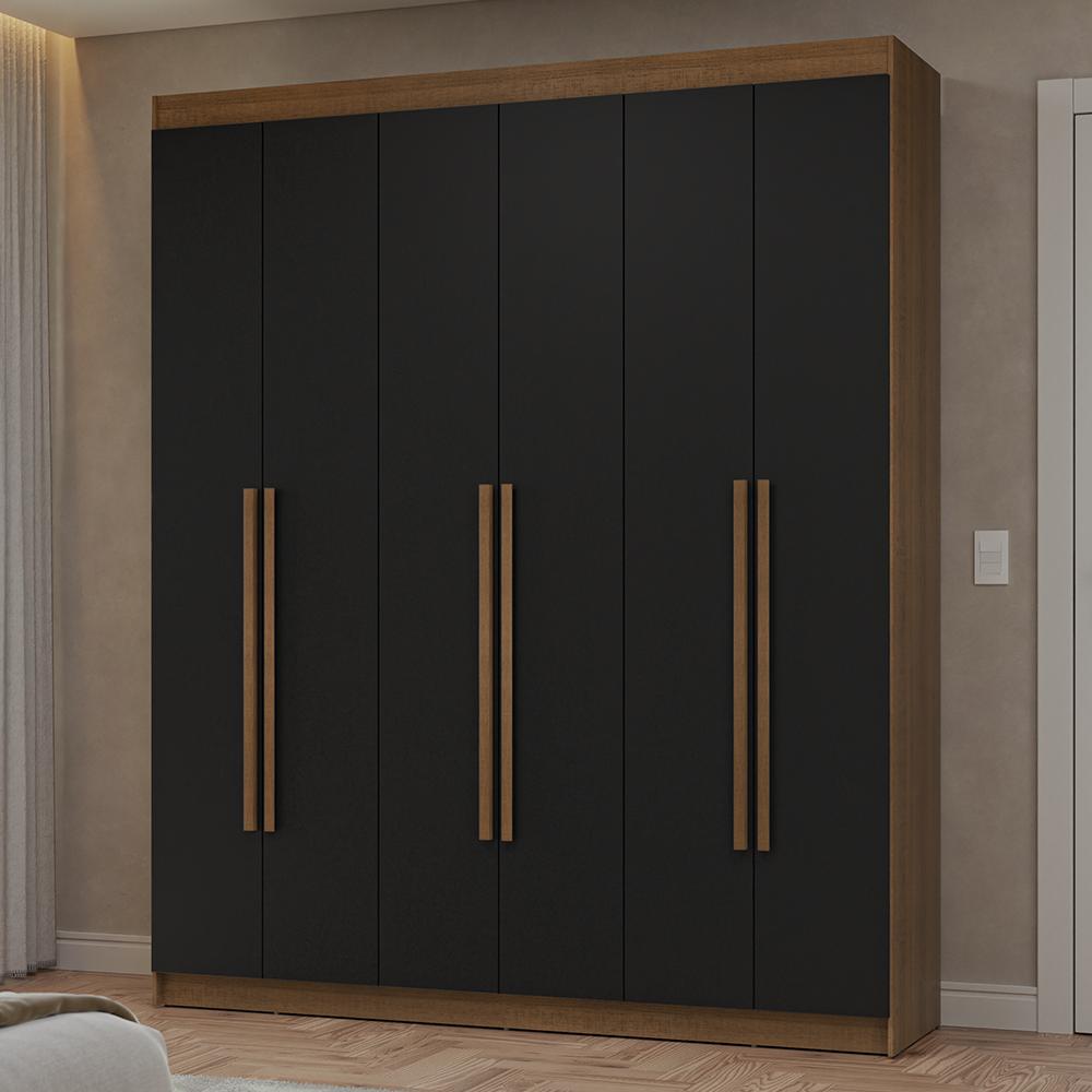 Guarda-Roupa Casal 6 Portas Batentes Rustic/Preto/Rustic Netuno Madesa