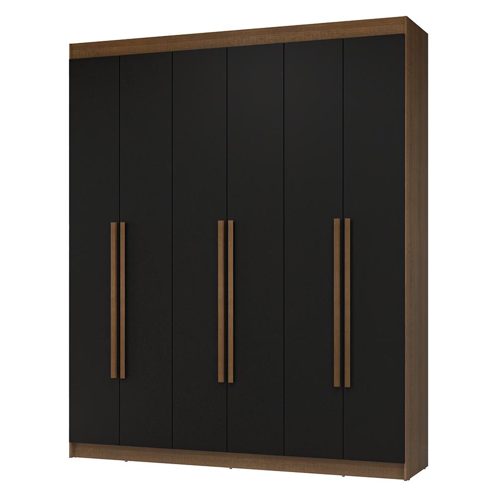 Guarda-Roupa Casal 6 Portas Batentes Rustic/Preto/Rustic Netuno Madesa