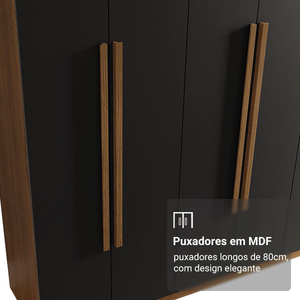 Guarda-Roupa Casal 6 Portas Batentes Rustic/Preto/Rustic Netuno Madesa