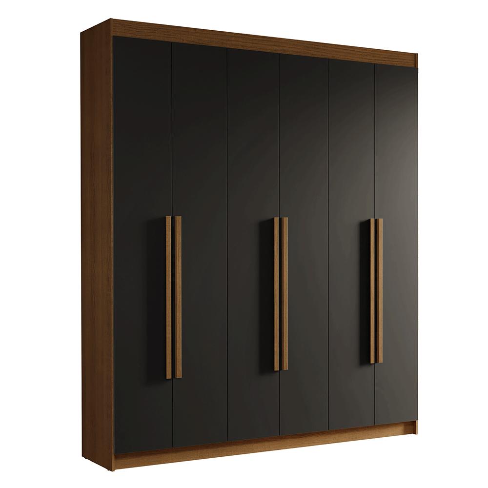 Guarda-Roupa Casal 6 Portas Batentes Rustic/Preto/Rustic Saturno Madesa