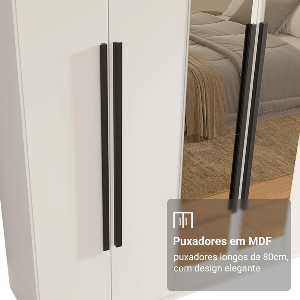 Guarda-Roupa Casal 6 Portas Batentes com Espelho Branco/Branco/Preto Venus Madesa