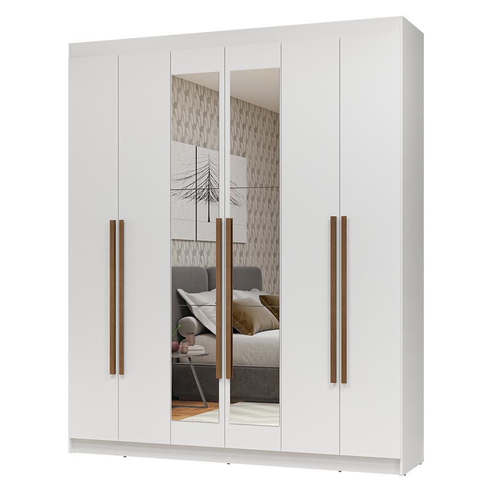 Guarda-Roupa Casal 6 Portas Batentes com Espelho Branco/Branco/Rustic Netuno Madesa