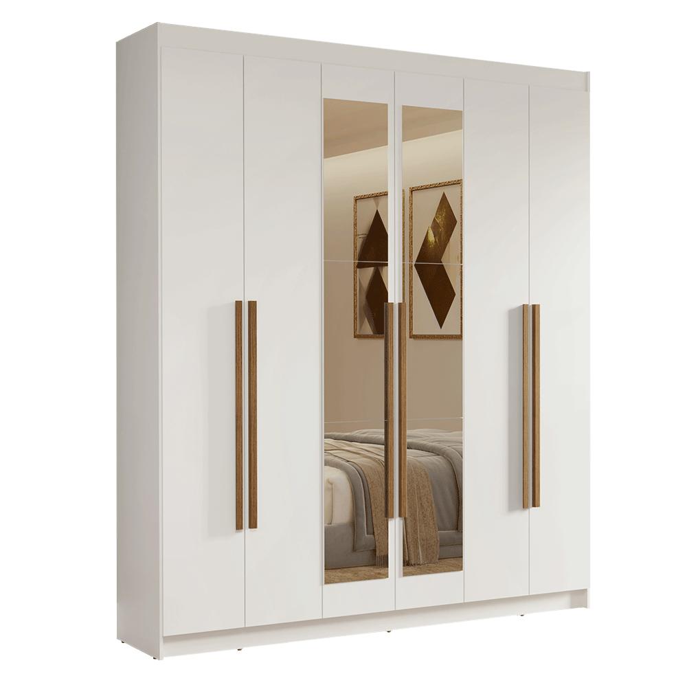 Guarda-Roupa Casal 6 Portas Batentes com Espelho Branco/Branco/Rustic Venus Madesa