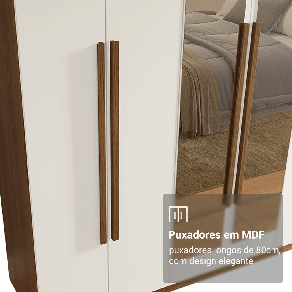 Guarda-Roupa Casal 6 Portas Batentes com Espelho Rustic/Branco/Rustic Netuno Madesa