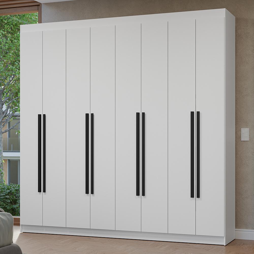 Guarda-Roupa Casal 8 Portas Batentes Branco/Branco/Preto Netuno Madesa